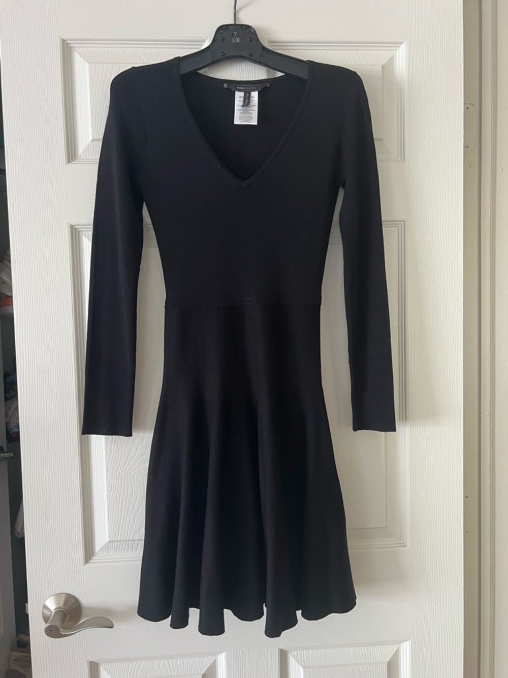 BCBGMaxAzria Black V-Neck Long Sleeve Fit-and-Flare Dress